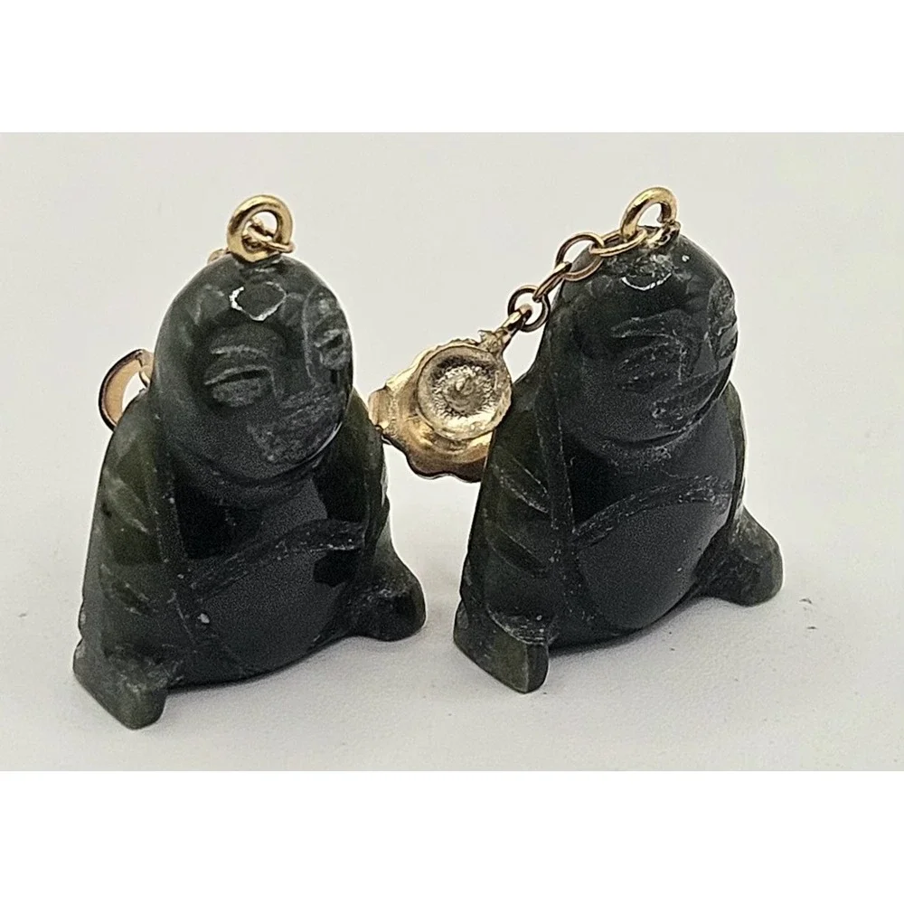 1/20 12k GF Natural Green Jade Buddha Chinese Earrings